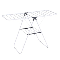 Tendedero plegable con 2 alas y estante inferior de metal blanco