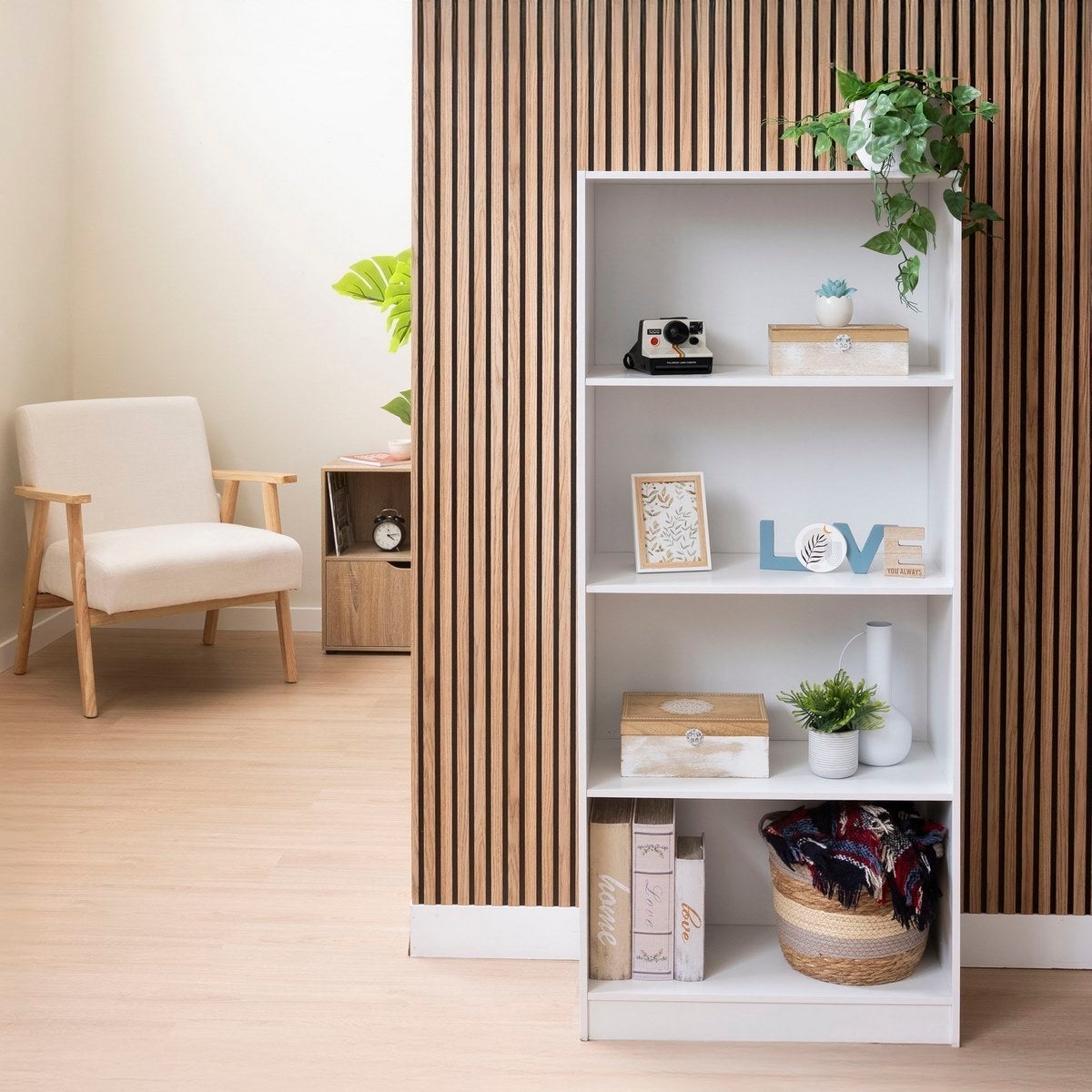 Estantería librería de 4 estantes de tablero MDF blanco de 147x60 cm