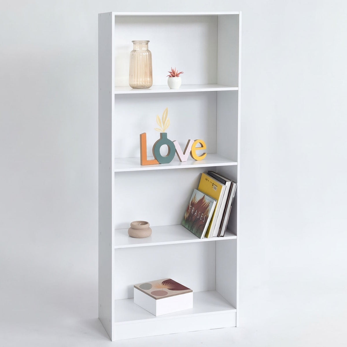 Estante de 4 prateleiras em MDF branco de 147x60 cm