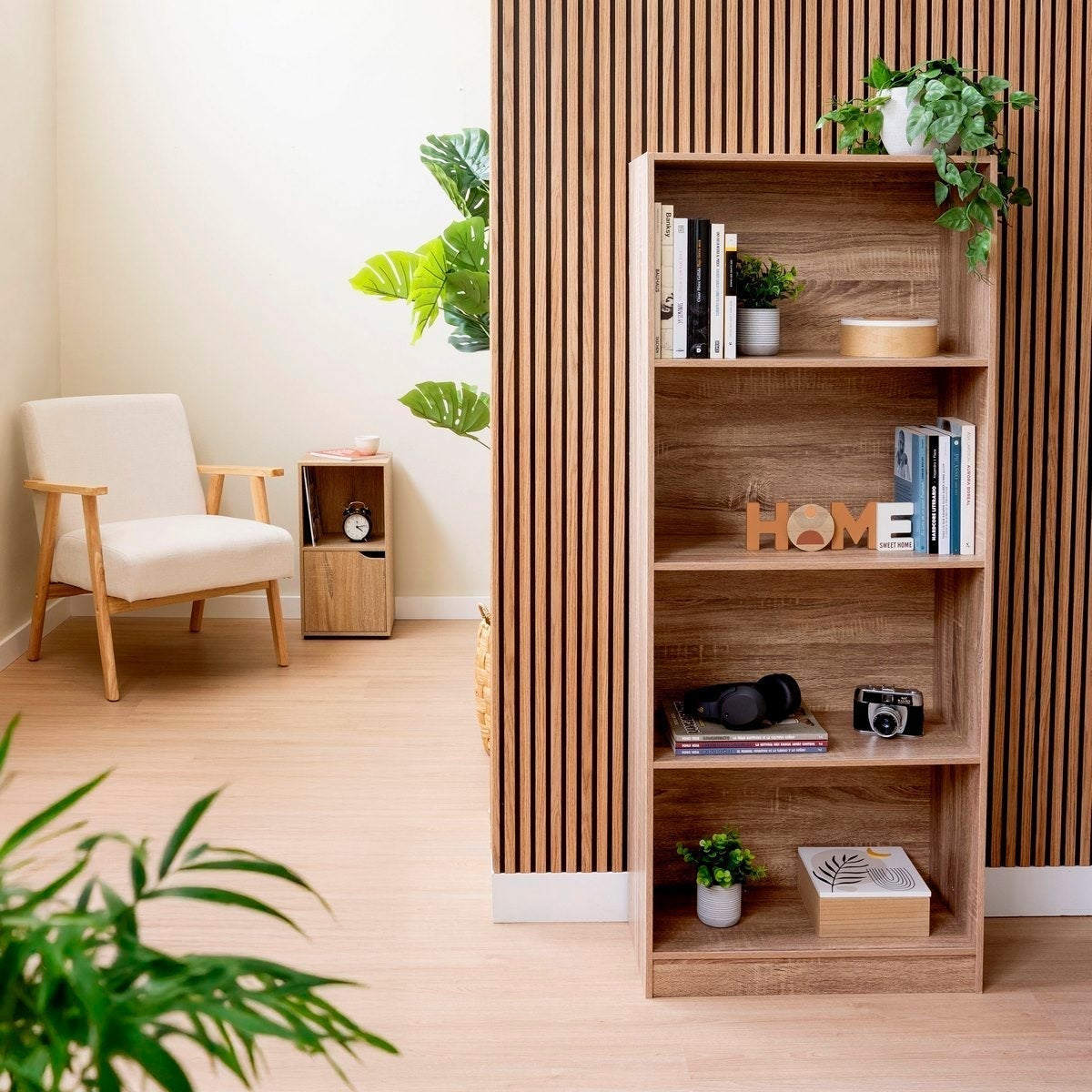 Librería 3 estantes de MDF color natural de 60x147 cm