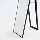 Espejo de pie vestidor negro con moldura y pie plegable de 151 cm