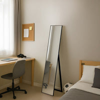 Espejo de pie vestidor negro con moldura y pie plegable de 151 cm