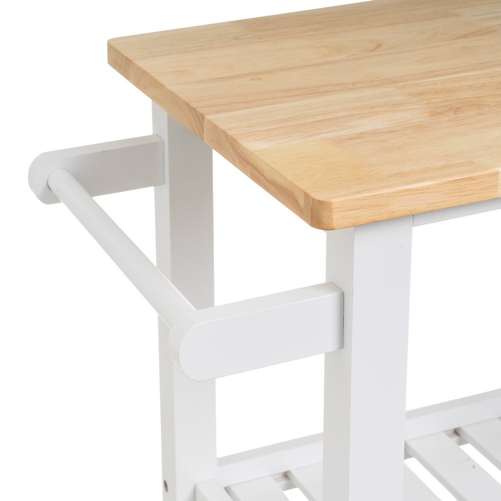 Carro de cocina de madera de pino blanco y natural de 56x39x85 cm