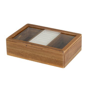Joalheiro de Madeira de Acácia e Vidro Castanho 24x16x6,5 cm
