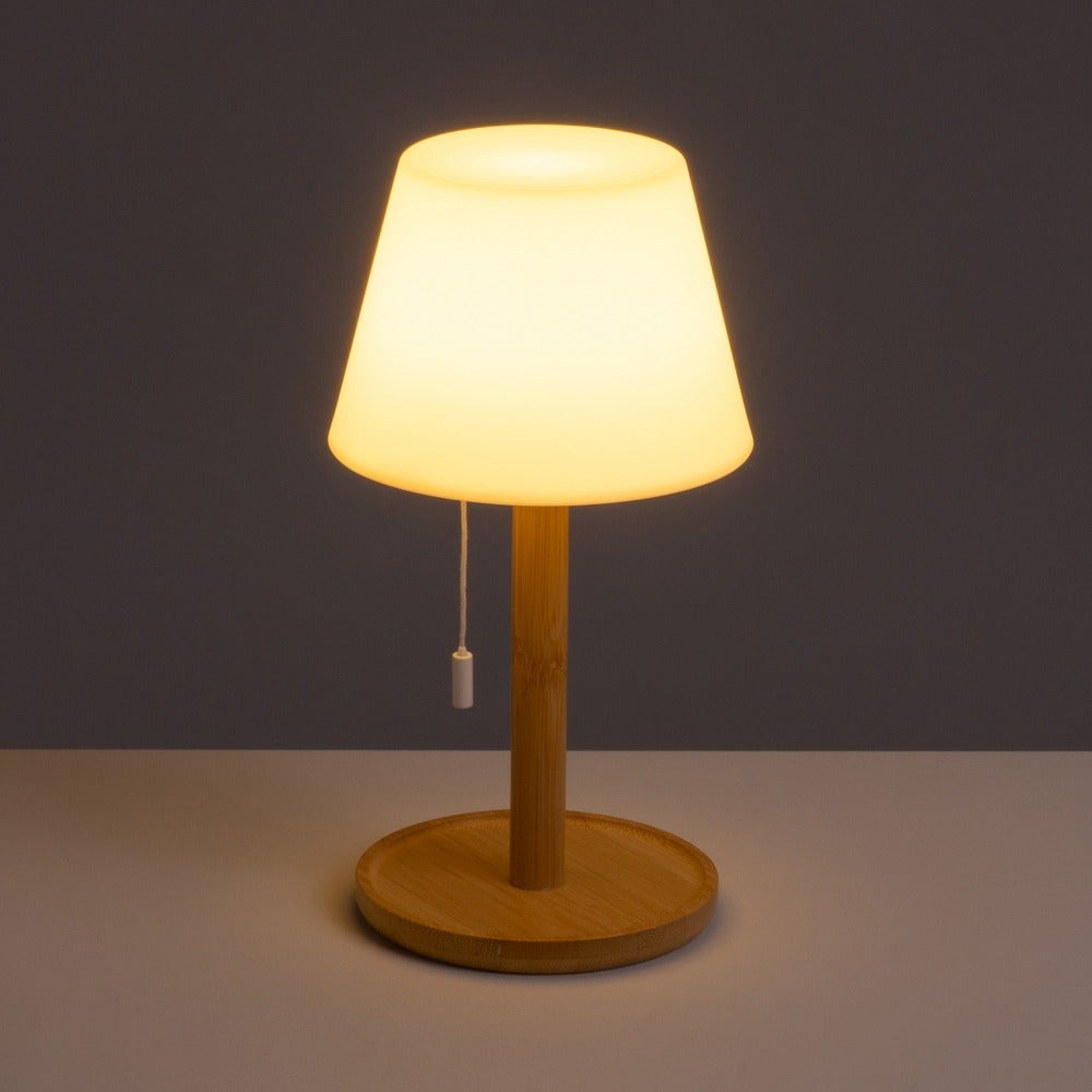 Lámpara de sobremesa led con pantalla de bambú natural de 15x15x28 cm