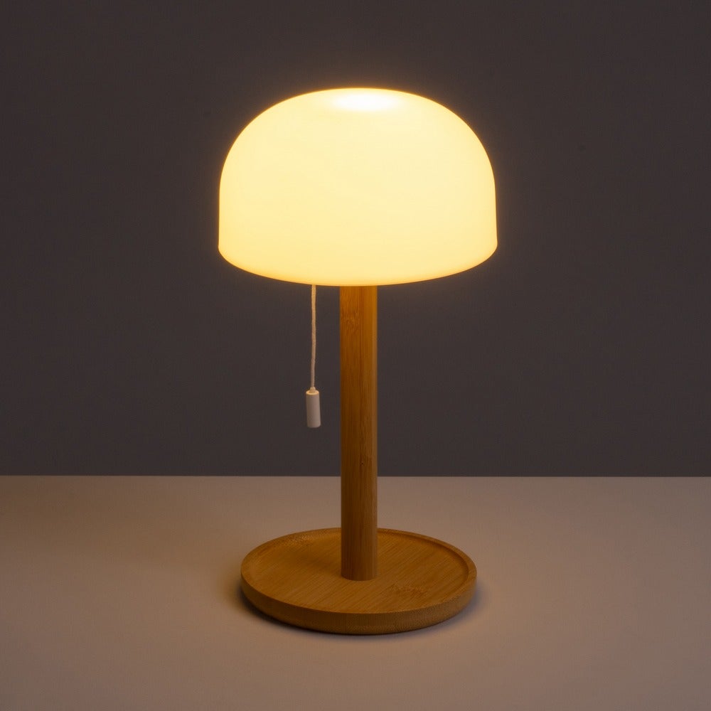 Lámpara de sobremesa led con pantalla de bambú natural de 15x15x28 cm