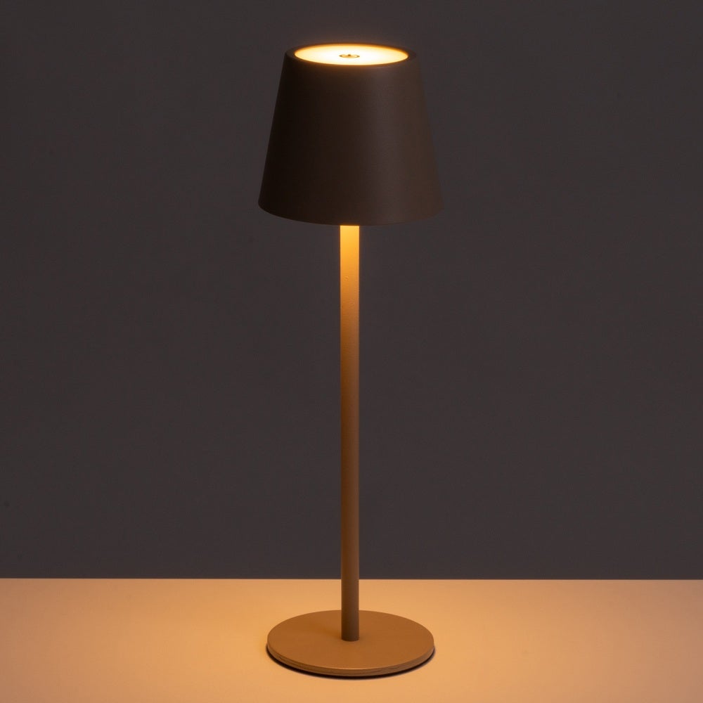 Lámpara LED regulable y recargable de metal beige de 3W de 11x11x37 cm