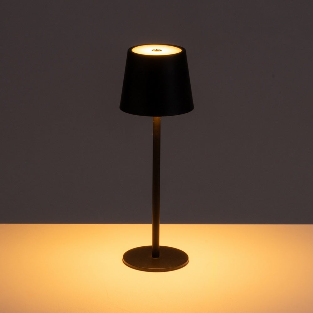 Lámpara LED regulable y recargable de metal negro de 3W de 9x9x27 cm