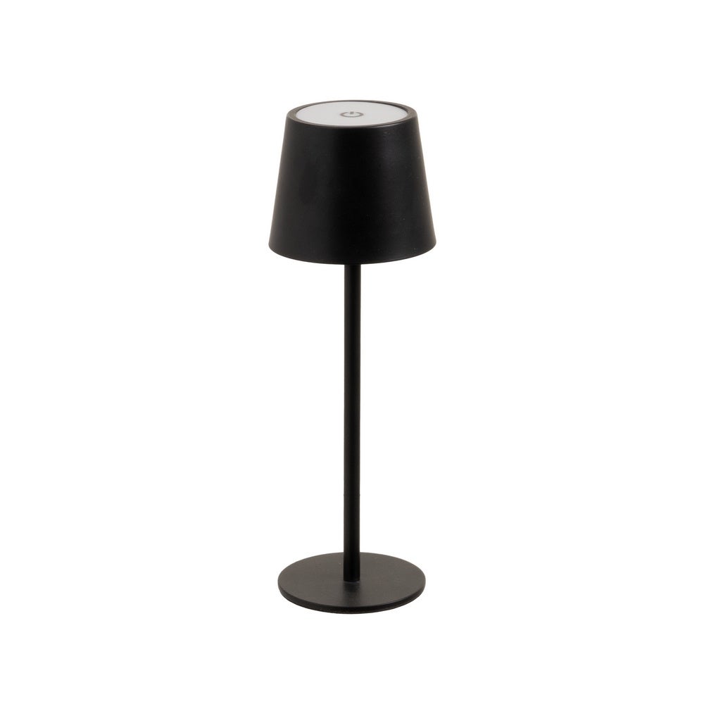 Lámpara LED regulable y recargable de metal negro de 3W de 9x9x27 cm