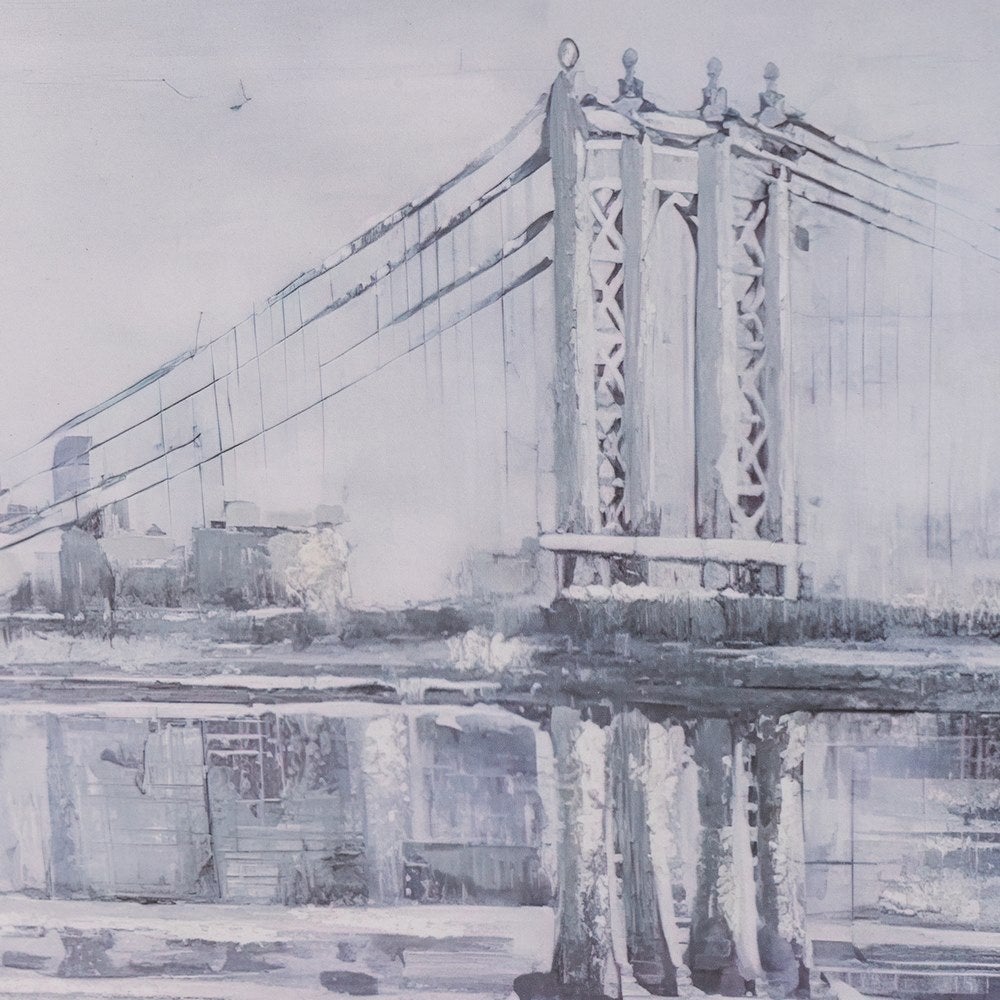 Tapa de contador en madera con diseño del puente de Brooklyn, 46x31x6 cm.