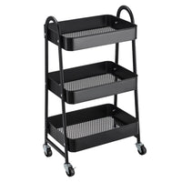 Carro de cocina multiusos de metal negro con 3 estantes