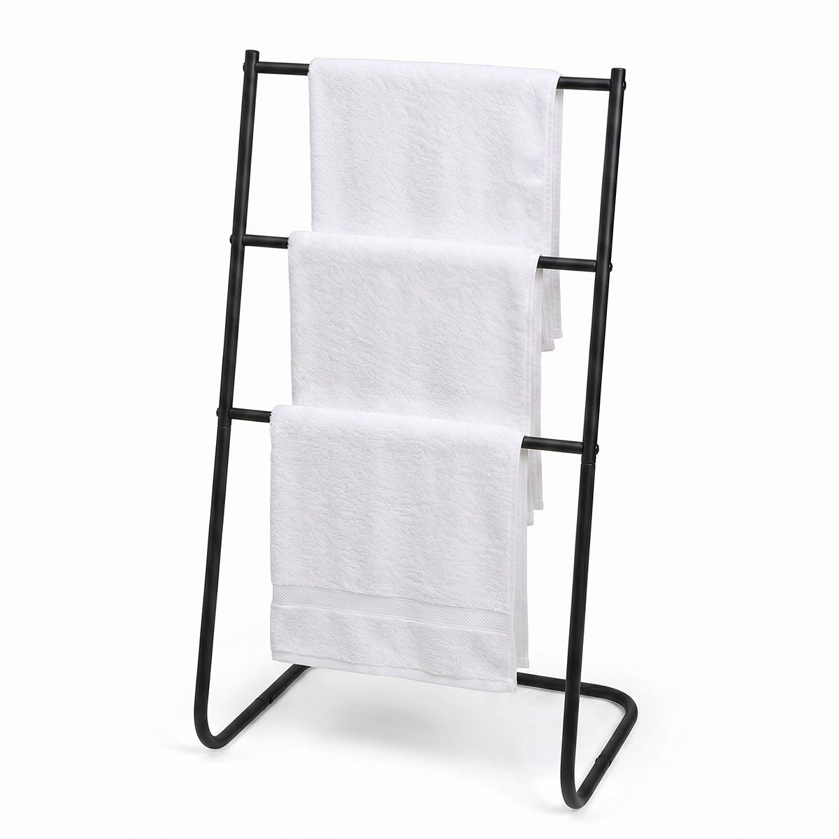 Toallero de pie moderno de 3 brazos de metal negro de 46x35x82 cm