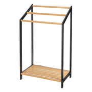 Toalheiro de pé com 3 braços de bambu natural e preto