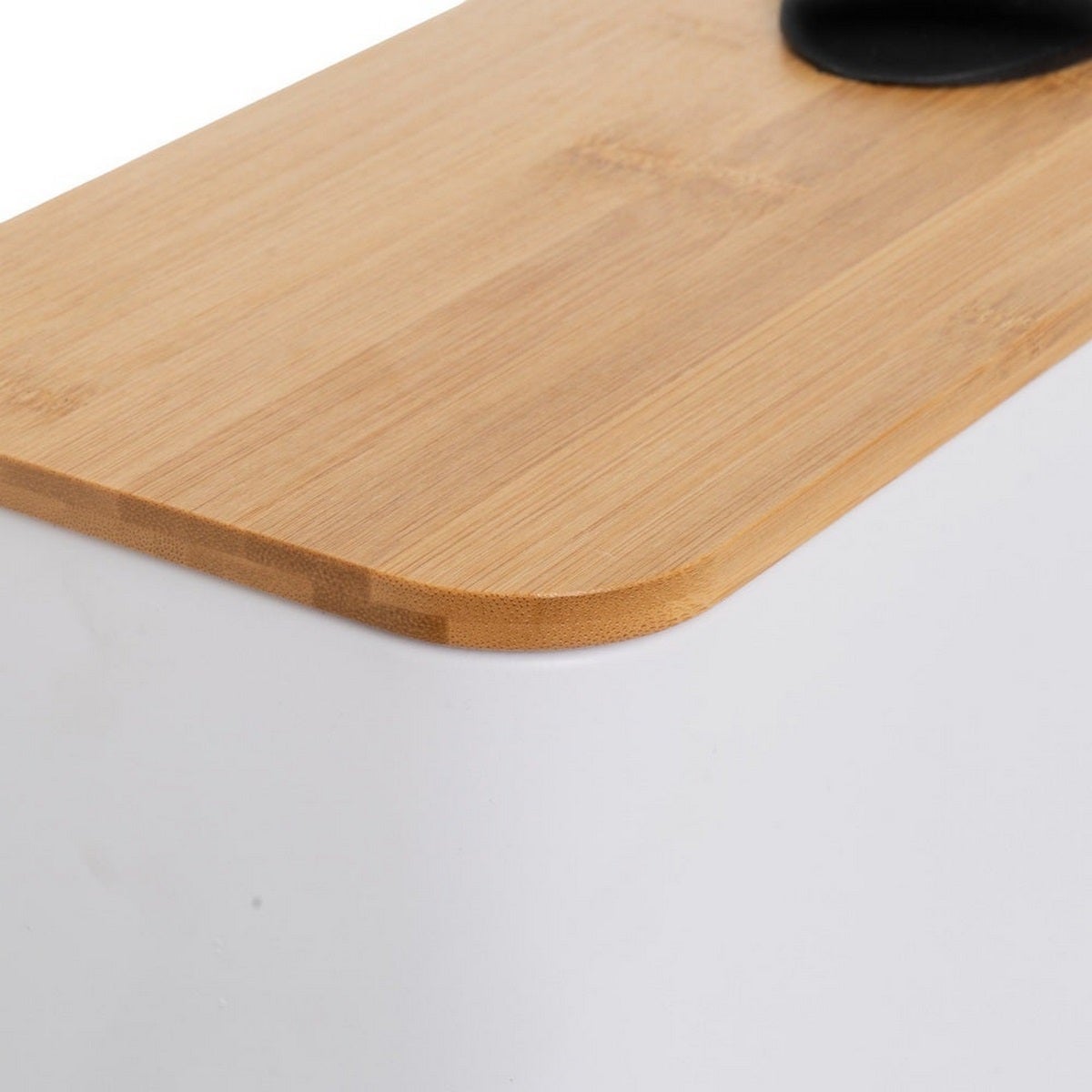 Balde do lixo retangular de pedal de 5 litros branco mate com tampa de bambu
