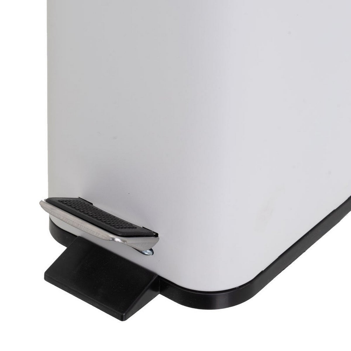 Balde do lixo retangular de pedal de 5 litros branco mate com tampa de bambu