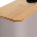 Papelera de pedal rectangular beige de 5 litros con tapa de bambú