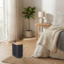Papelera de pedal rectangular negra de 5 litros con tapa de bambú