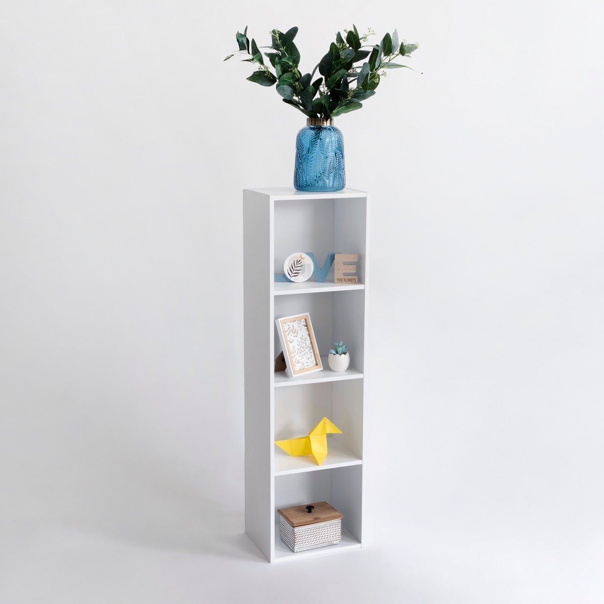 Estantería Cubo blanca de 4 estantes de 106x30 cm
