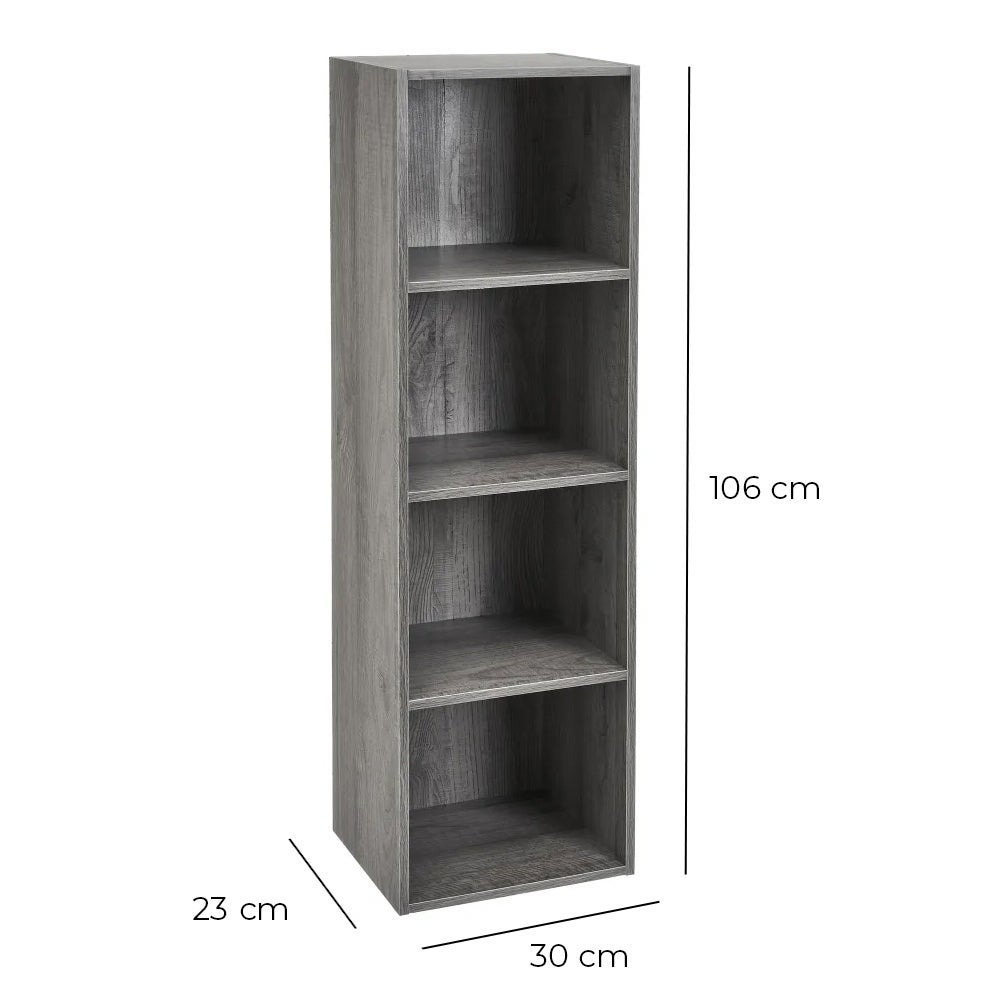 Estantería Cubo 4 estantes de tablero laminado gris de 106x30 cm