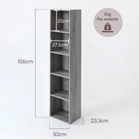 Estantería Cubo 5 estantes de tablero laminado gris de 132x30 cm