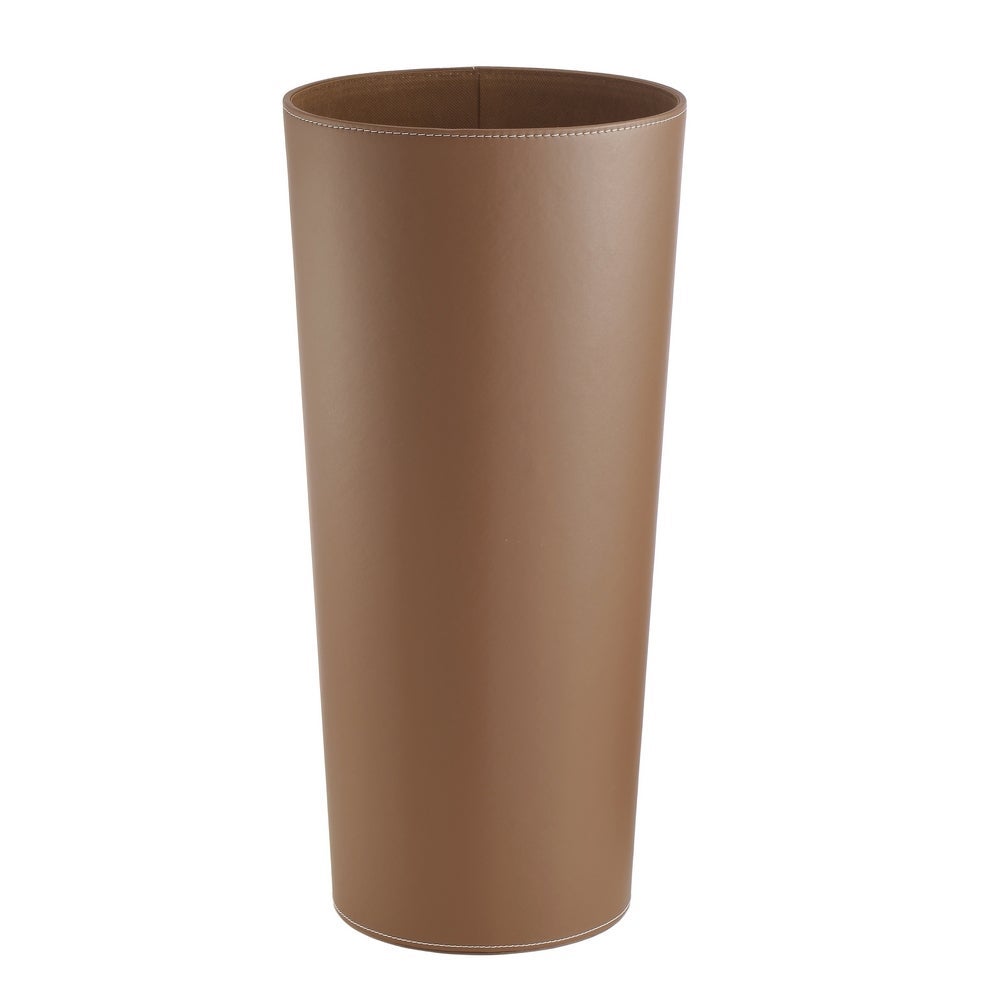 Paragüero redondo tapizado en piel vegana marrón de 26x26x55 cm