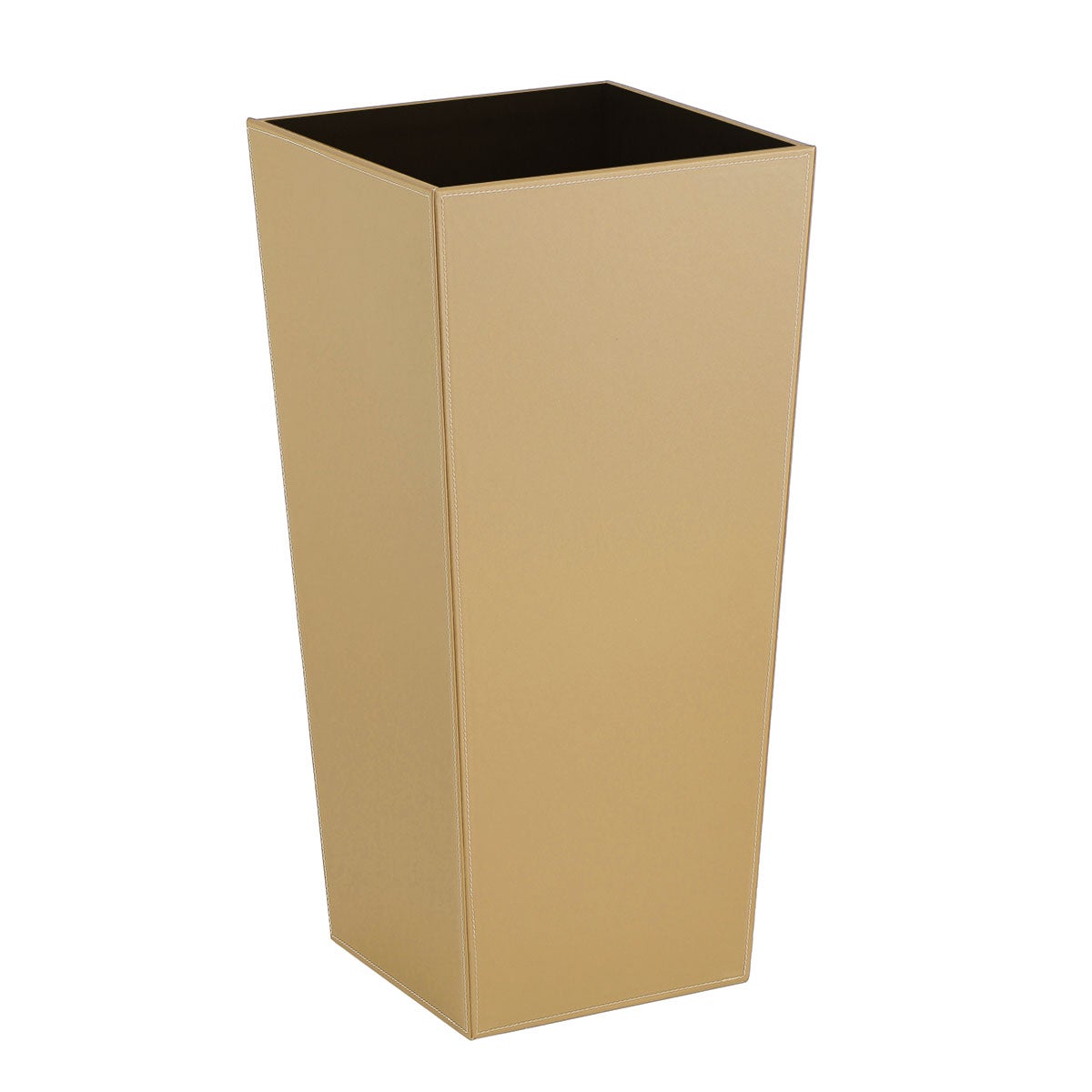 Paragüero cuadrado símil piel beige estrecho y alto de 26x26x55 cm