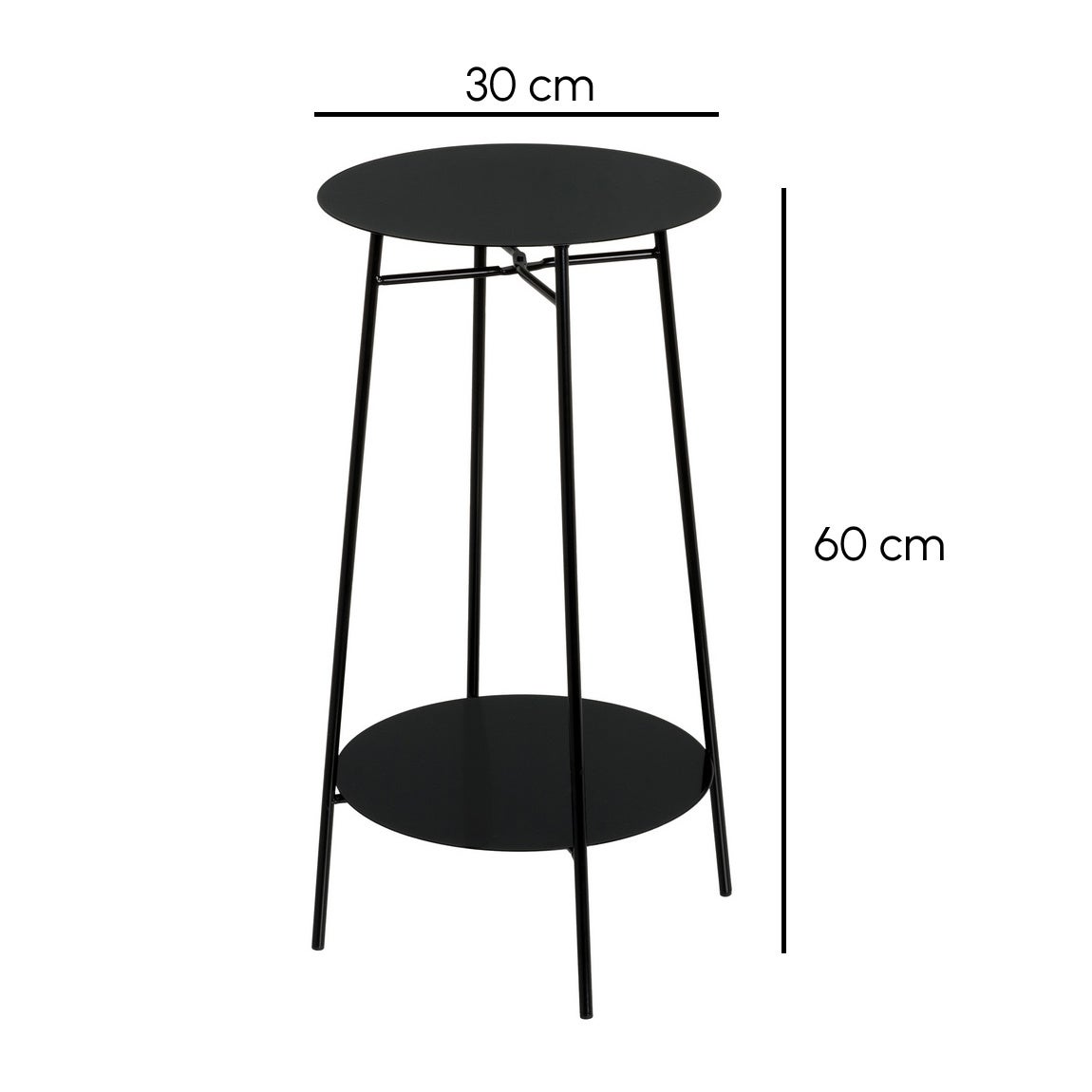 Mesa auxiliar redonda de tubo metálico negro de 30x30x60 cm