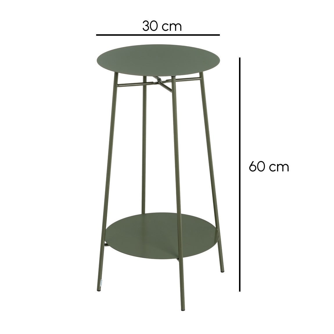 Mesa auxiliar redonda de tubo metálico verde de 30x30x60 cm