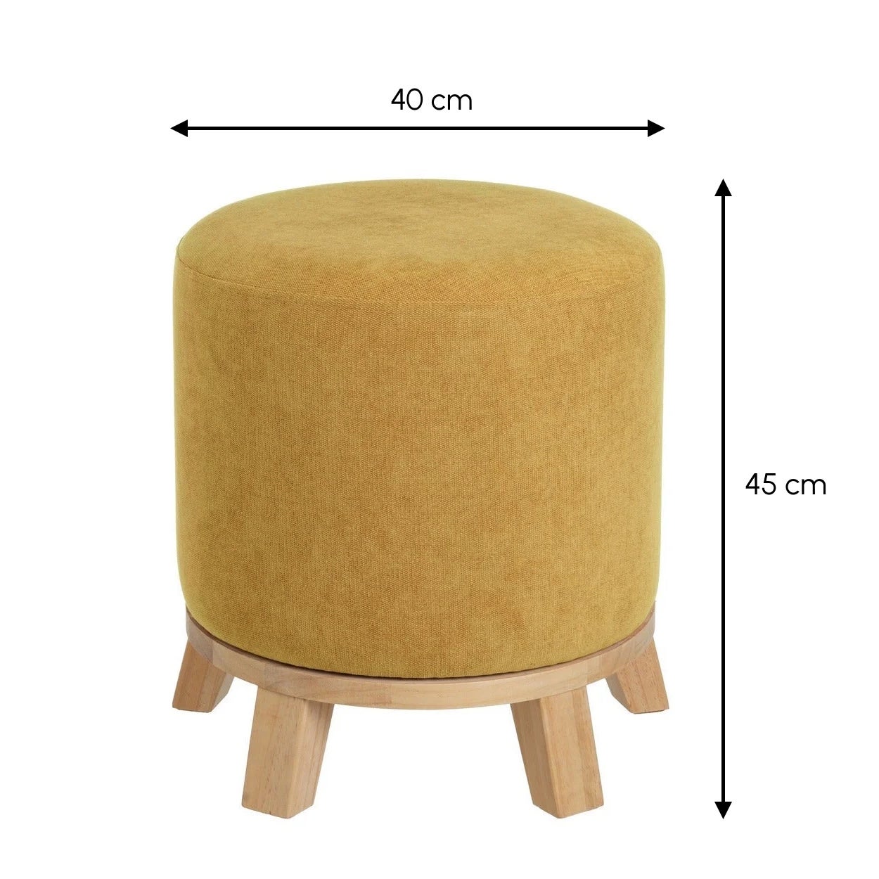 Puff taburete redondo tapizado en chenilla mostaza de 40x45 cm