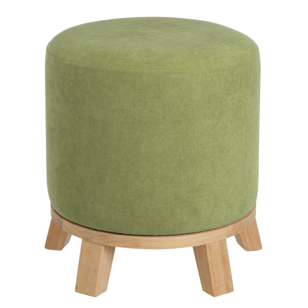 Puff taburete redondo tapizado en chenilla verde de 40x45 cm