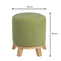 Puff taburete redondo tapizado en chenilla verde de 40x45 cm