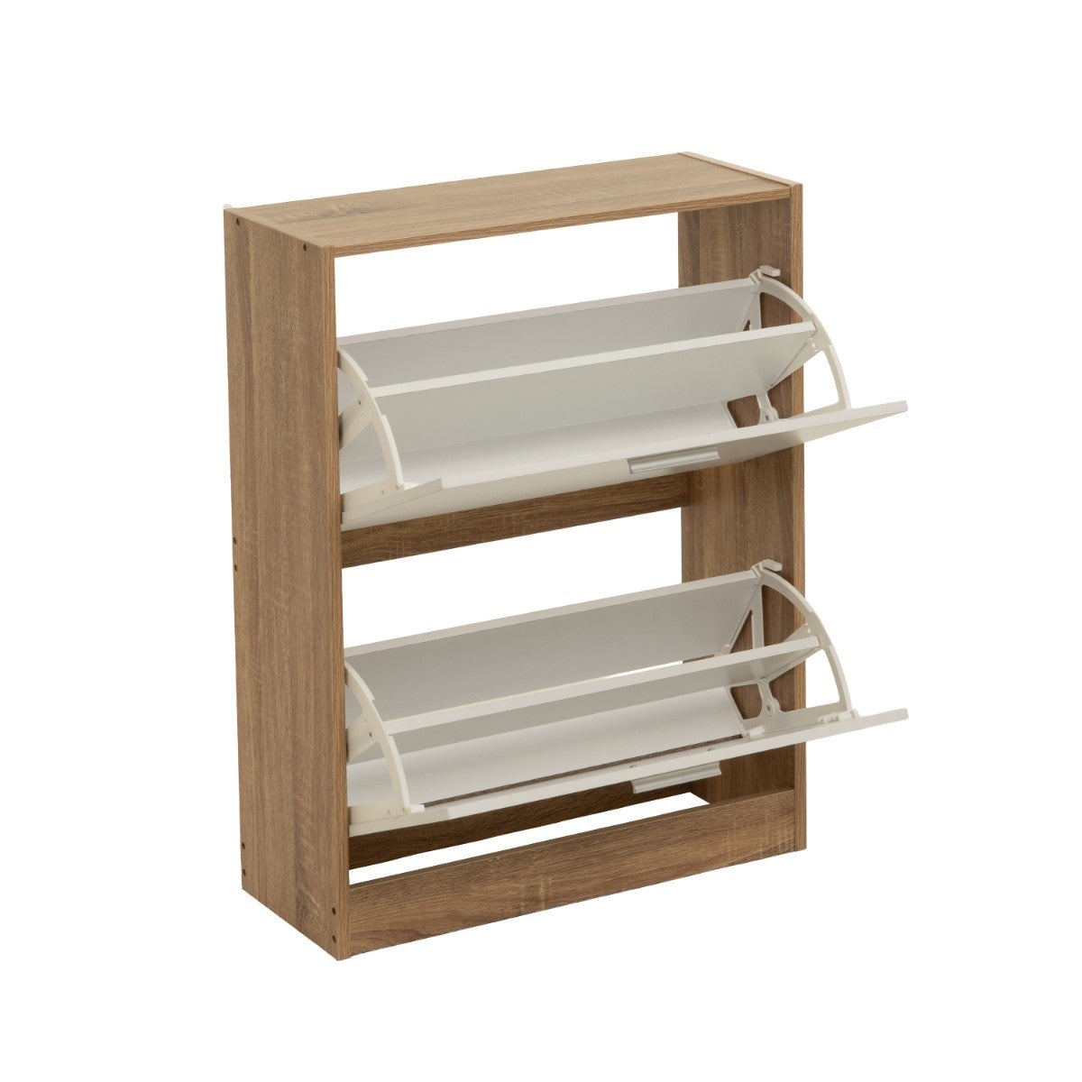 Zapatero color blanco y roble de 2 puertas de 60x24x80 cm para 8 pares