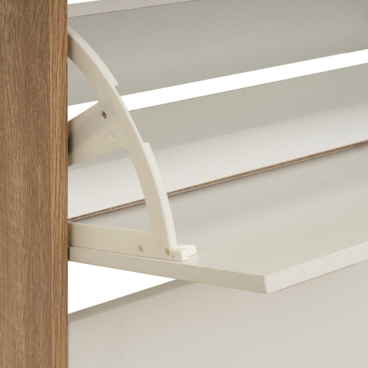Zapatero color blanco y roble de 2 puertas de 60x24x80 cm para 8 pares