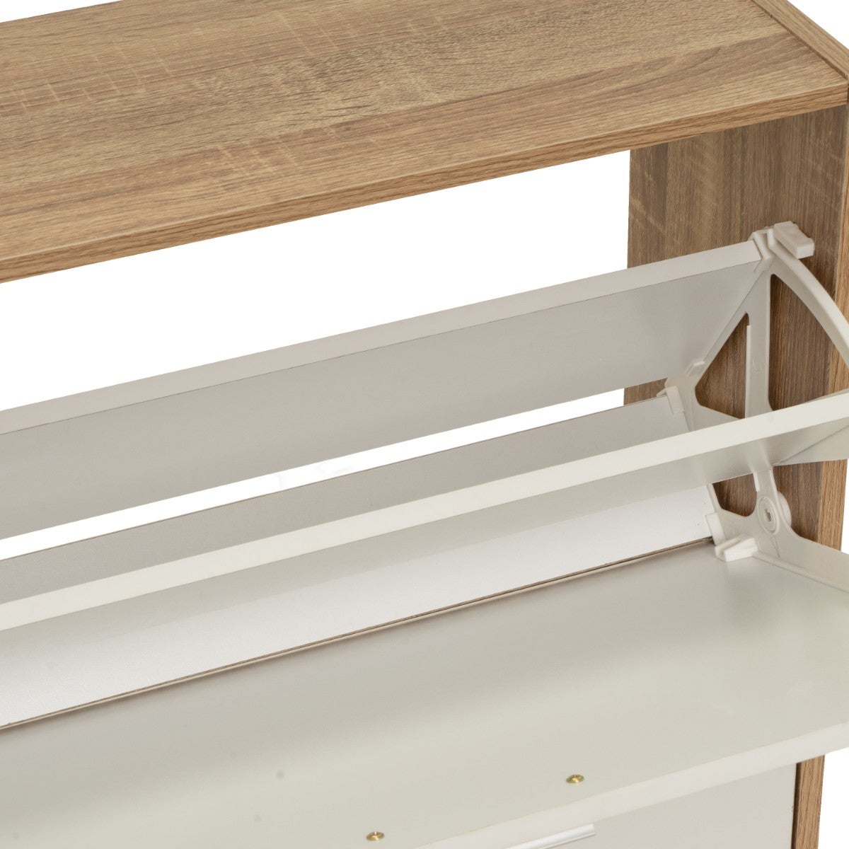 Zapatero color blanco y roble de 2 puertas de 60x24x80 cm para 8 pares