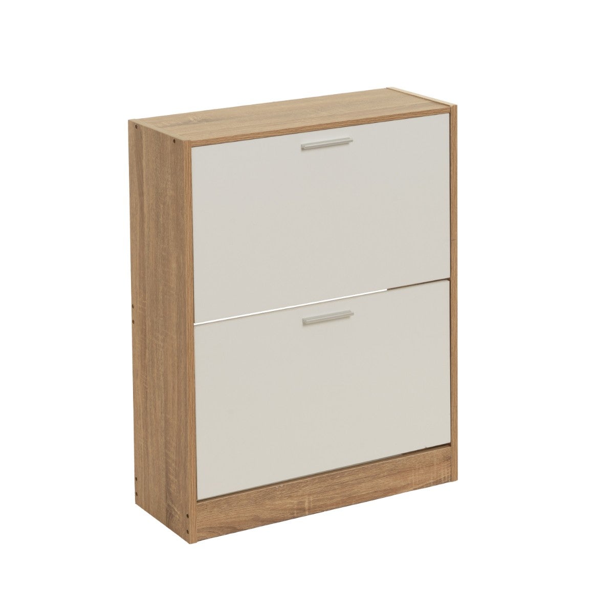 Zapatero color blanco y roble de 2 puertas de 60x24x80 cm para 8 pares