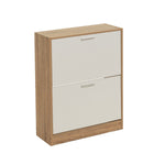 Zapatero color blanco y roble de 2 puertas de 60x24x80 cm para 8 pares