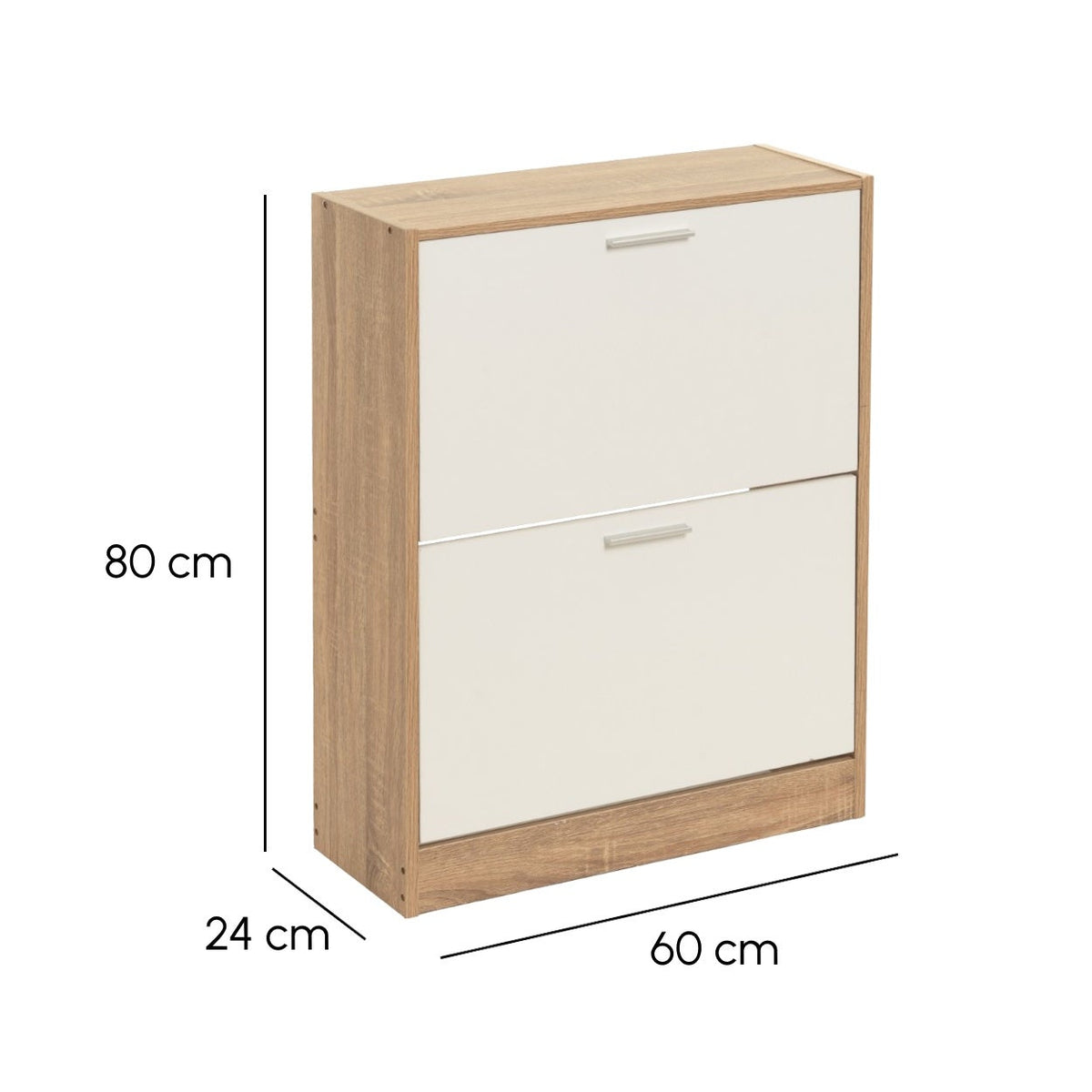 Zapatero color blanco y roble de 2 puertas de 60x24x80 cm para 8 pares