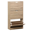 Zapatero estrecho de 3 puertas color natural de 60x24x115 cm