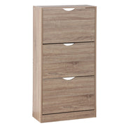 Zapatero estrecho color roble de 3 puertas de 60x24x115 cm para 12 pares