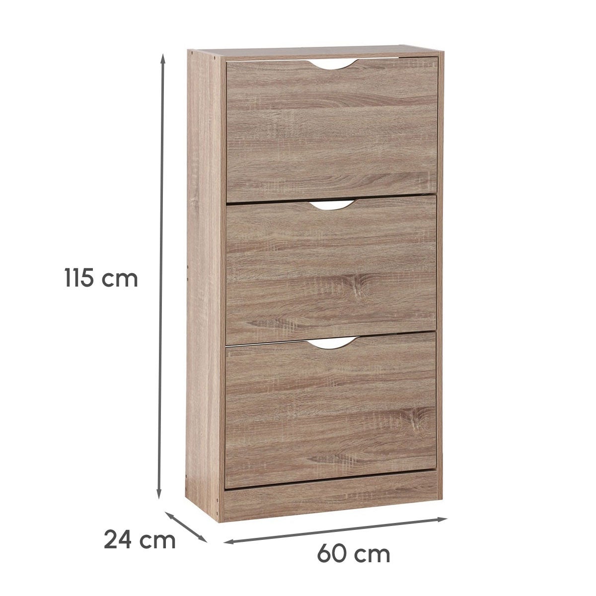 Mueble zapatero estrecho roble con 3 puertas para 12 pares de 60x24x115 cm