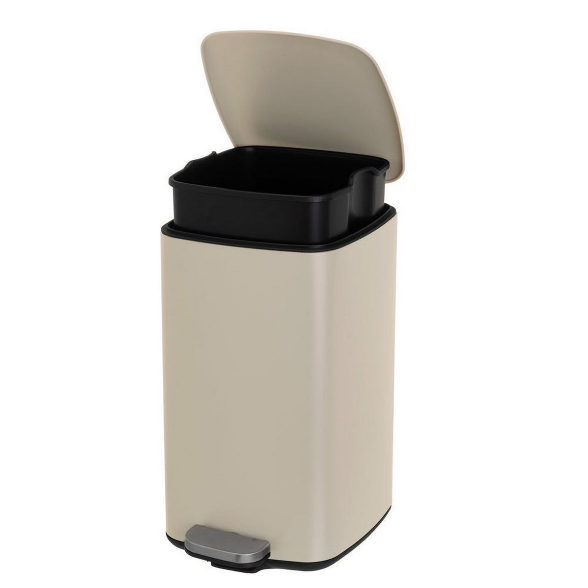 Papelera cuadrada de pedal beige de 20 litros de 37x27x45 cm