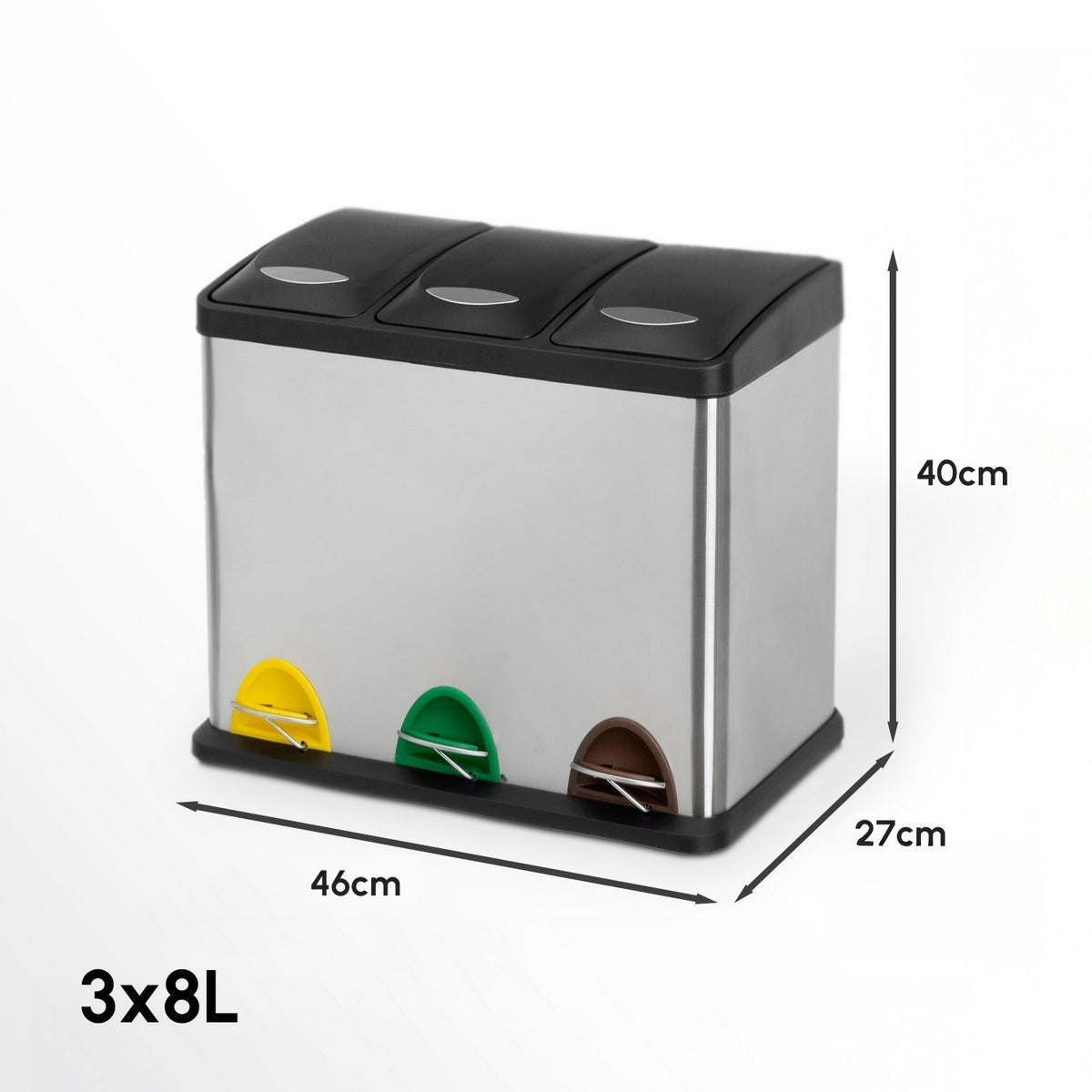 Papelera de reciclaje de 3x8 litros de acero inoxidable