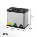 Papelera de reciclaje de 3x8 litros de acero inoxidable