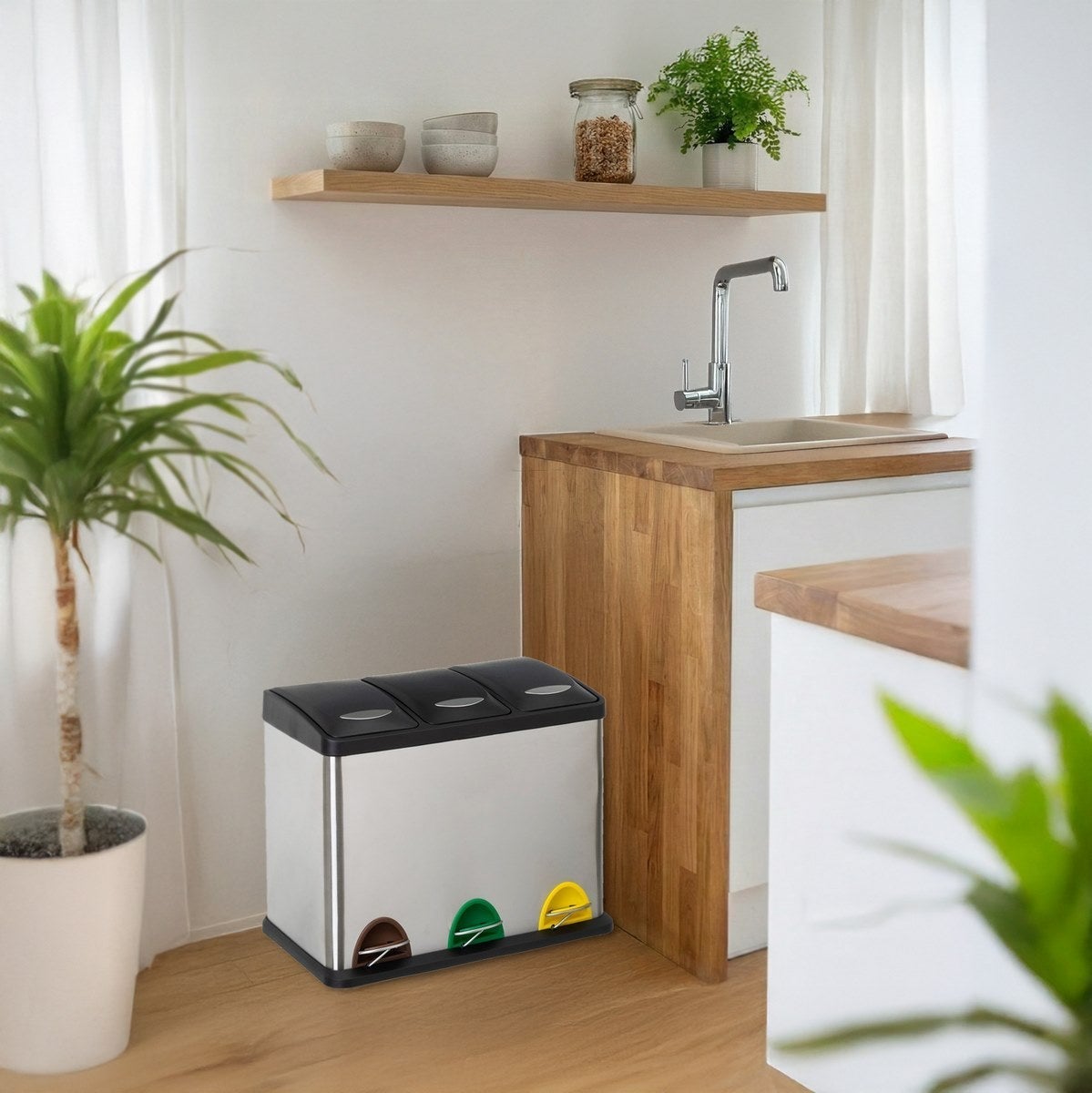 Cubo de basura para reciclaje de 3 compartimentos de 8 litros
