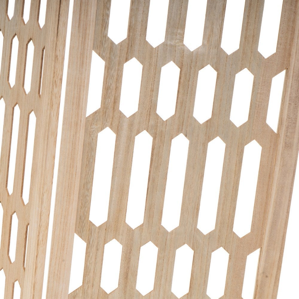 Biombo de madera de paulonia con diseño de hexágonos de 120x170 cm