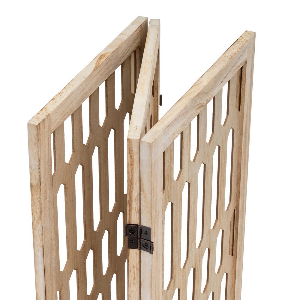 Biombo de madera de paulonia con diseño de hexágonos de 120x170 cm