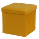Puf arcón plegable color amarillo para almacenaje con tapa de 38x38x38cm