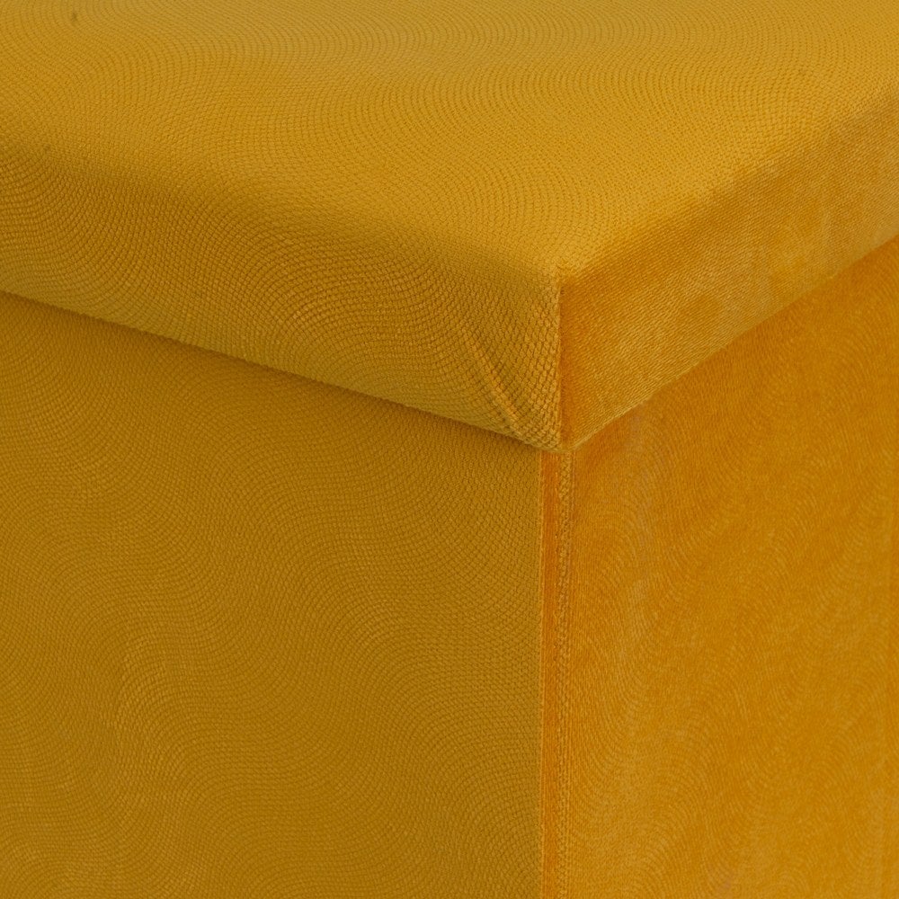 Puf arcón plegable color amarillo para almacenaje con tapa de 38x38x38cm