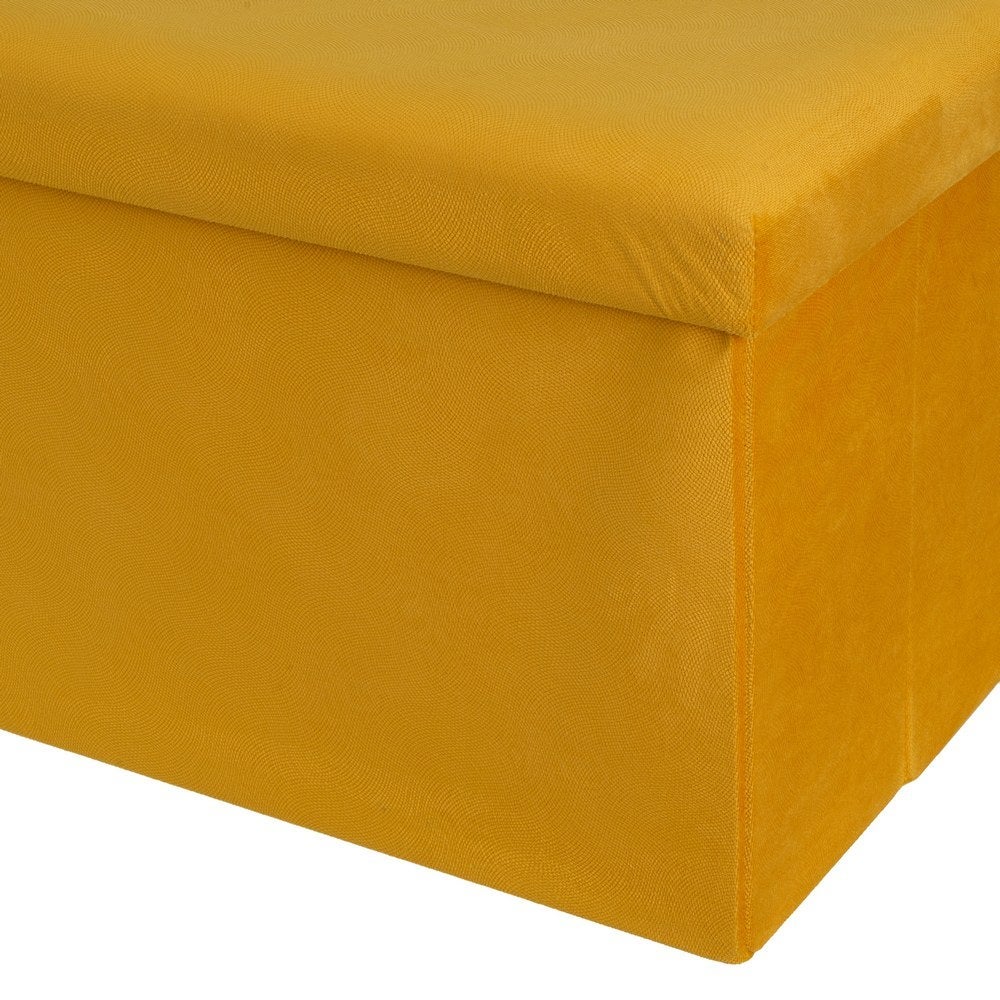 Puf arcón plegable color amarillo para almacenaje con tapa de 76x38x38cm