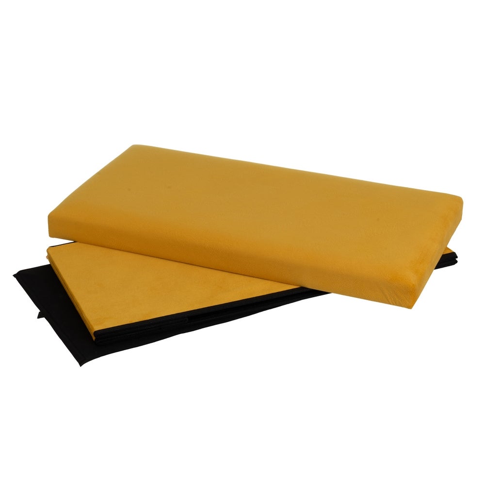 Puf arcón plegable color amarillo para almacenaje con tapa de 76x38x38cm